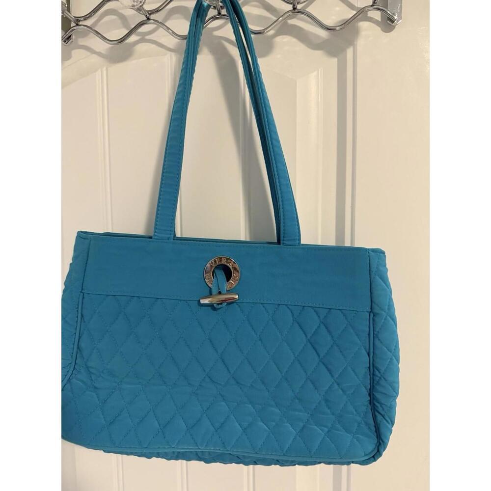 Vera Bradley Turquoise Blue Quilted Toggle Closure Medium Shoulder Bag Purse